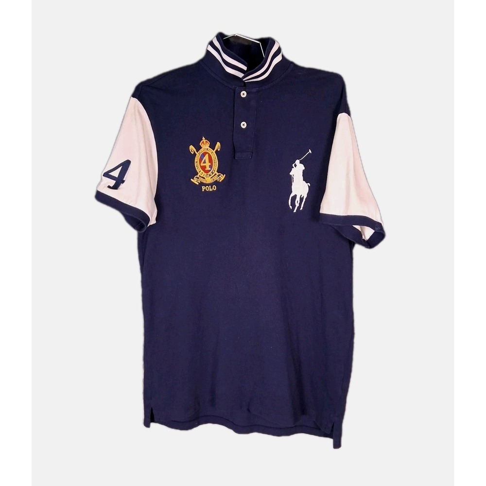 Polo Ralph Lauren Men's Large Custom Fit Big Pony Crest #4 Navy White Polo Shirt - Picture 3 of 9